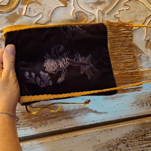 Vintage Handmade Purple Velvet Fairy Tassel Pouch Bag. - Picture 9 of 16